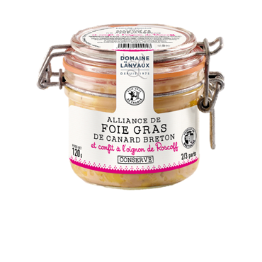 Alliance de foie gras de canard Breton et confit à l'oignon de Roscoff bocal